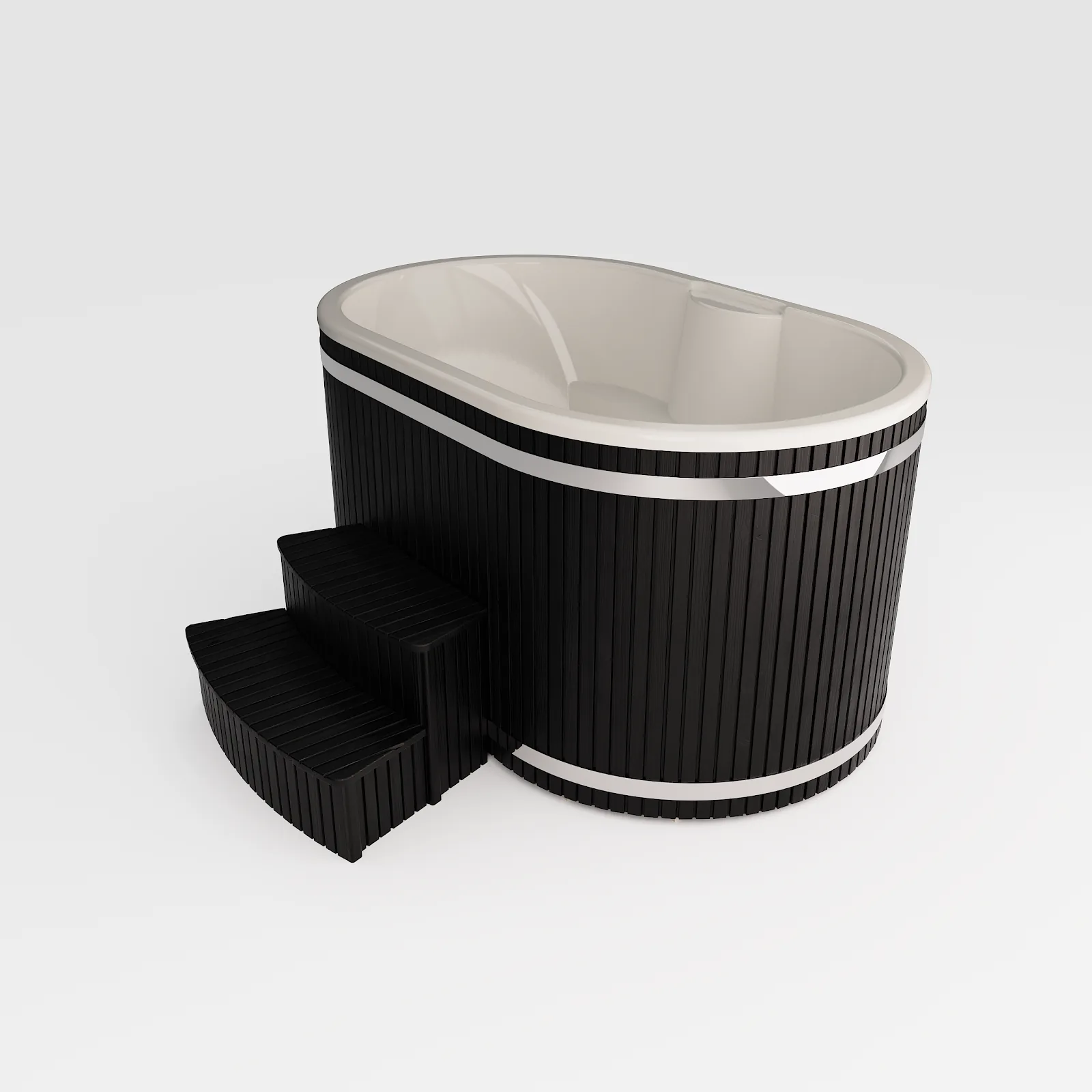 Bain froid ovale noir à cuve blanche, rendu fabricant